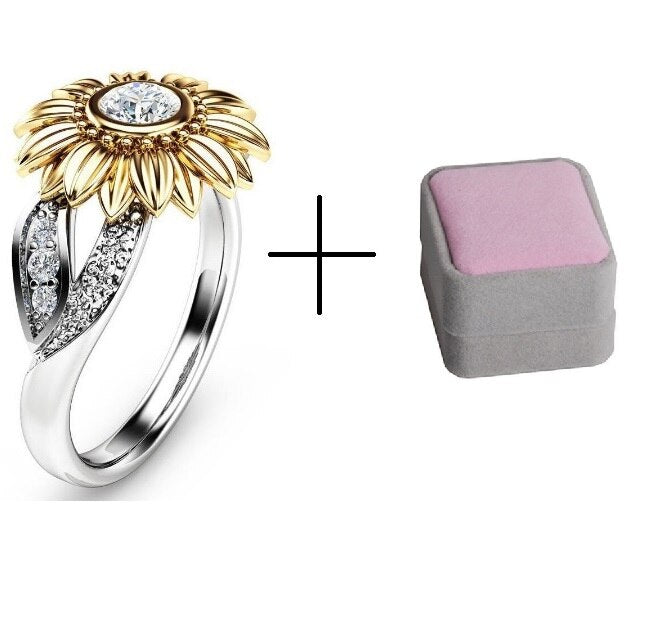 Uloveido 925 Sterling Silver Ring Two Tones Gold Sunflower Rings 925s Fine image 4
