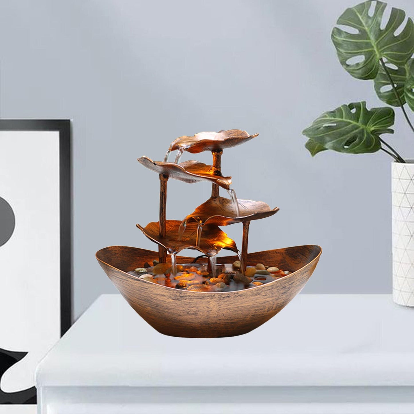 USB Tabletop Water Fountain Ornament Waterfall W/LED Light 4-Tier Home image 11