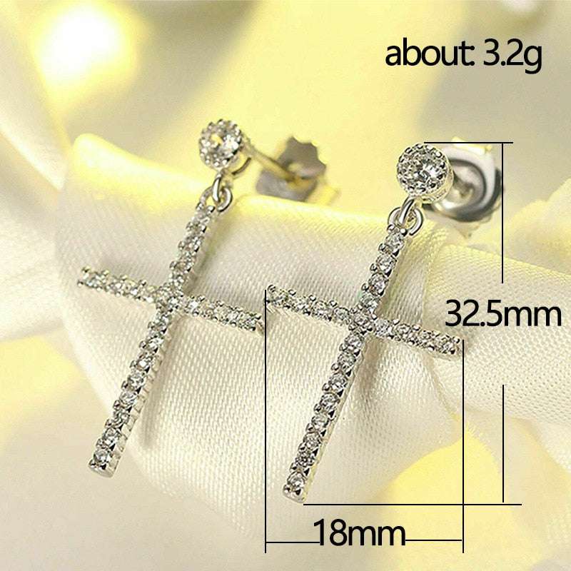 Punk Gold Color Cross Stud Earrings Hip Hop White Litter Rhimestone Jewelry Pie image 4