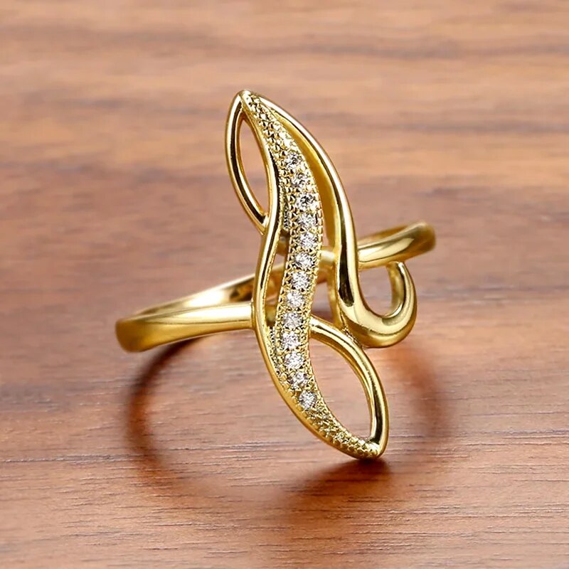 Huitan Hyperbole Marquise Shaped Gold Color Rings for Women Full Paved Dazzling image 0