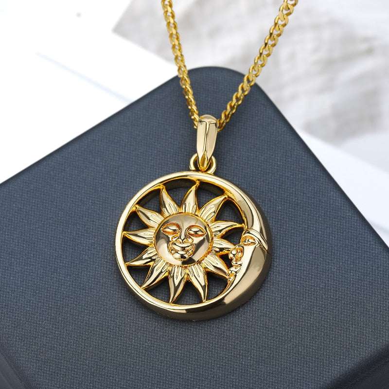 Sun and Moon Necklace For Women Round Gold Color Sun Necklace Stainless Steel B image 4