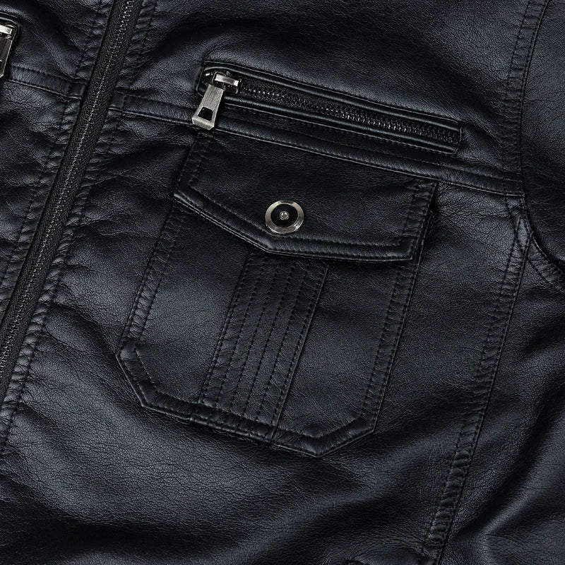Quality Motorcycle PU Leather Jacket Men Winter Leahter Jacket Men Stand Collar image 2