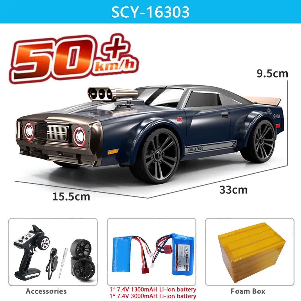 16303 1:16 50KM/H RC Car 4WD With LED Remote Control Muscle Cars High Speed Dri image 6