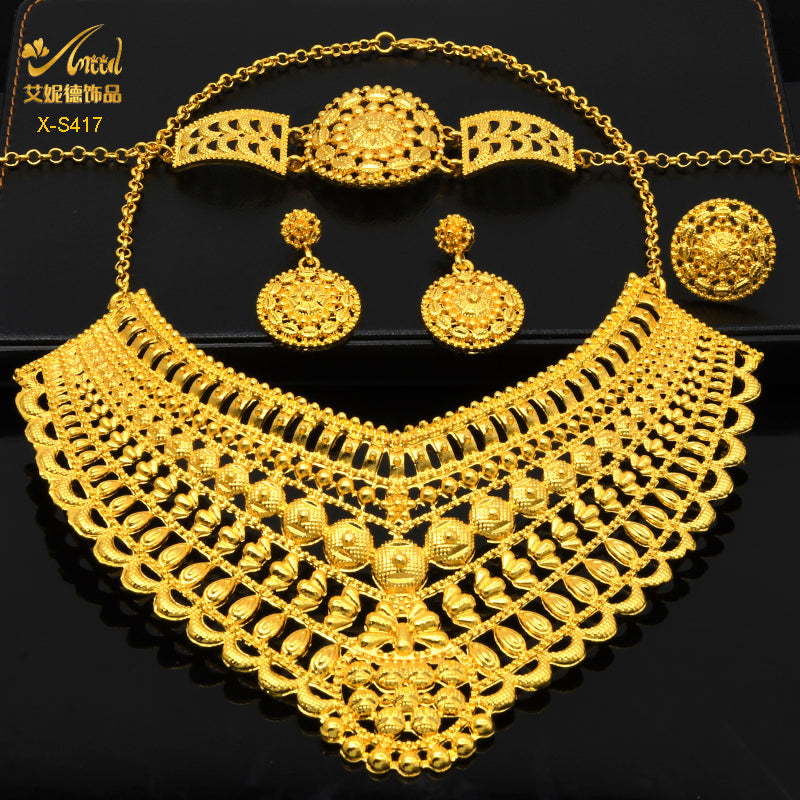 ANIID Luxury Indian Jewelry Sets for Women Party Dubai 24K Gold Color Necklace image 24