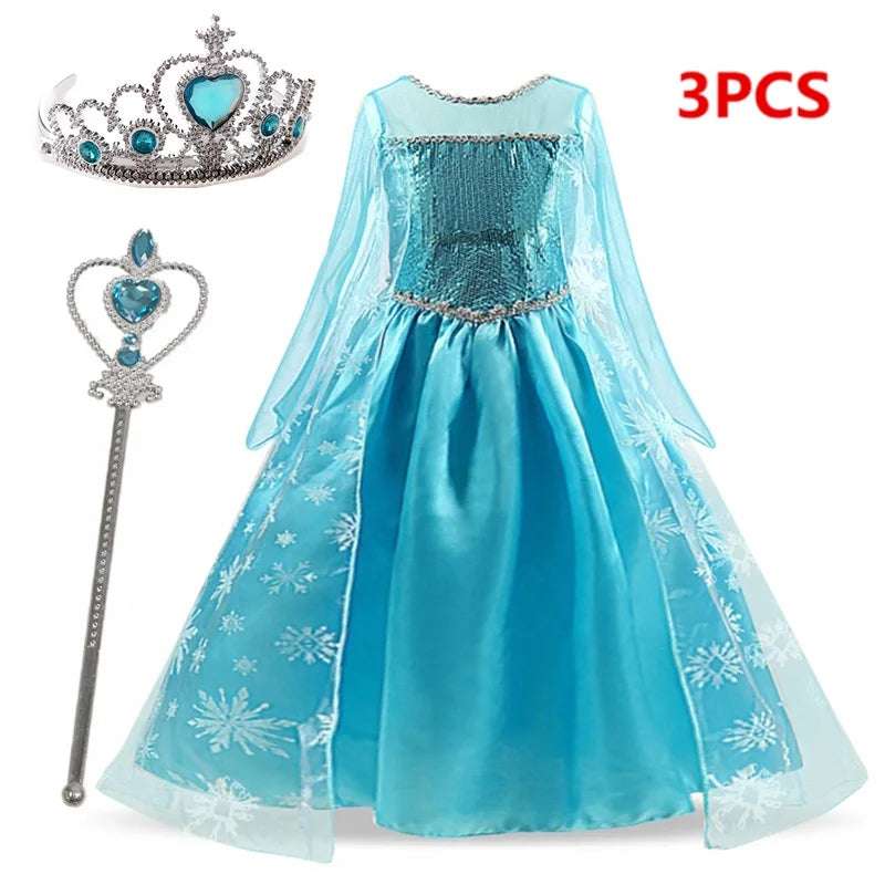 Girls Snow Queen Elsa Kids Costumes For Girl 2024 Carnival Party Prom Gown Robe image 2