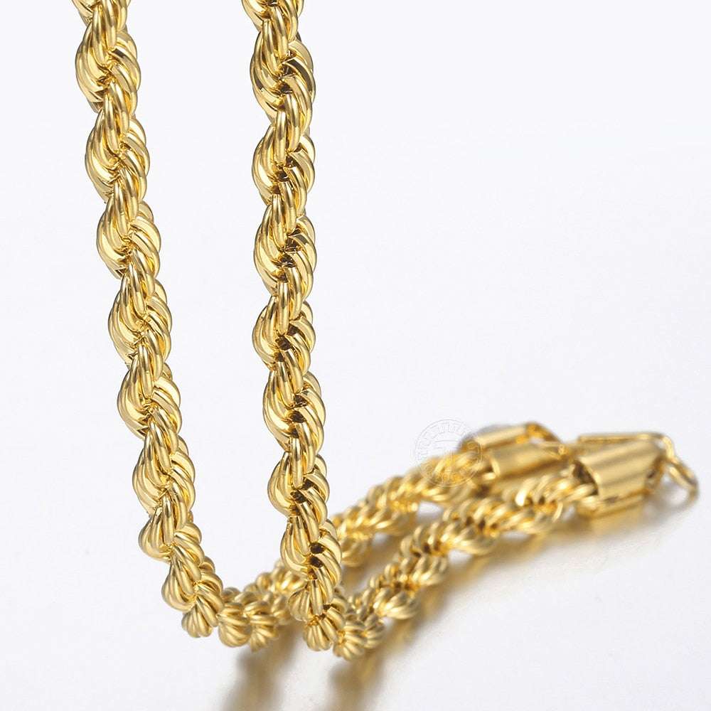 New Fashion Twisted Rope Link Chain Gold Color Stainless Steel Necklace for Men image 9