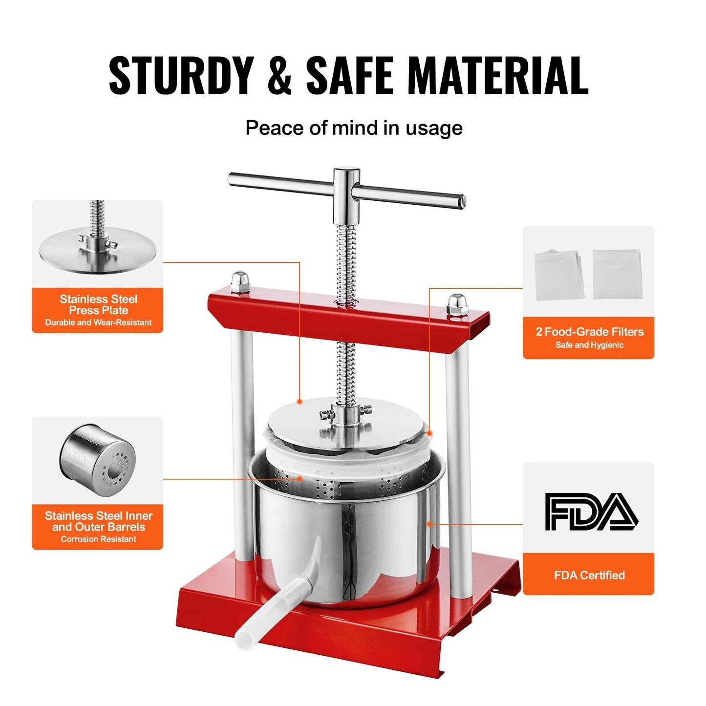 VEVOR 2L 3L 6L Manual Fruit Press Stainless Steel Household Manual Squeezer Cid image 7