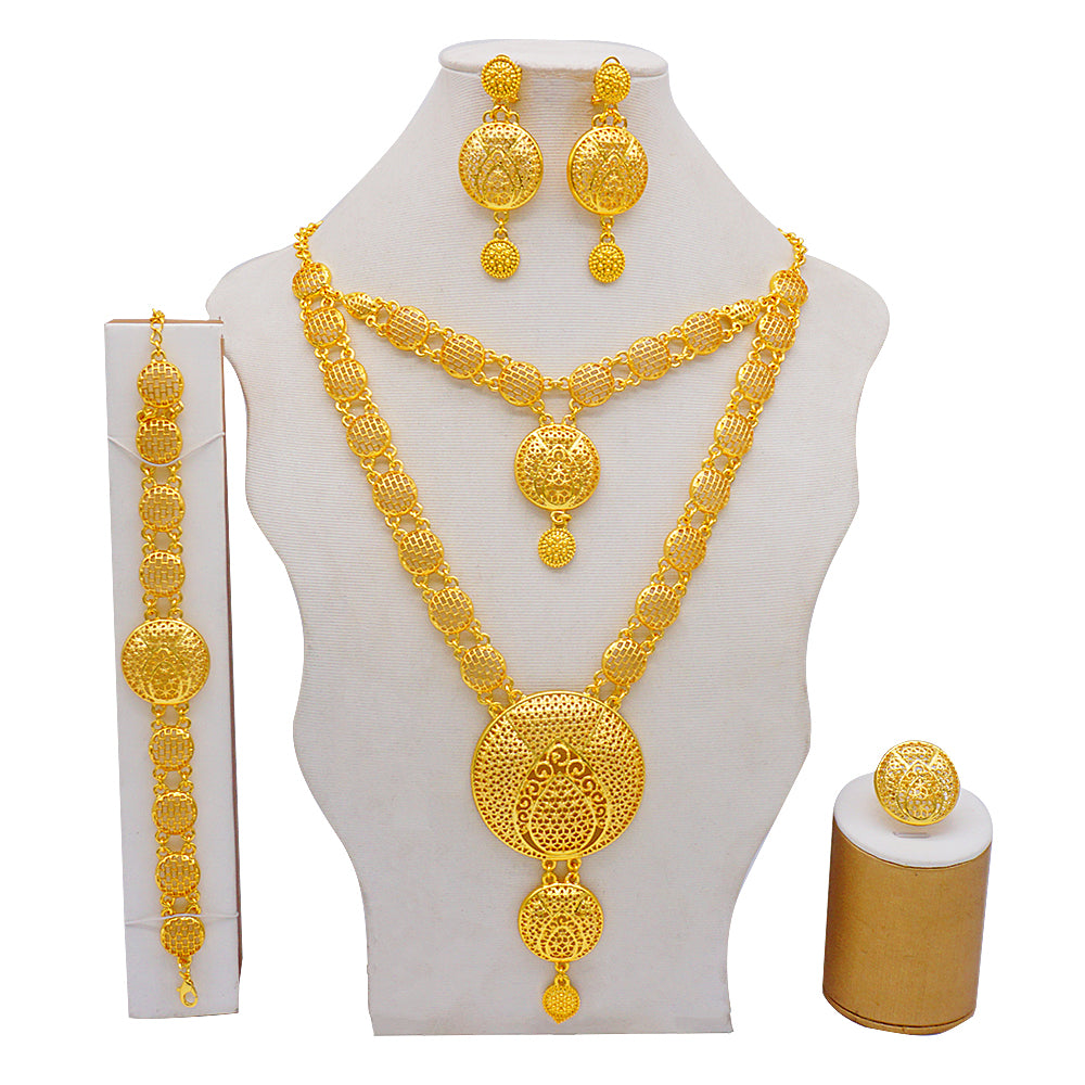 Arabic Dubai Jewelry Set for Women Earrings Ethiopian African Long Chain Gold C image 2