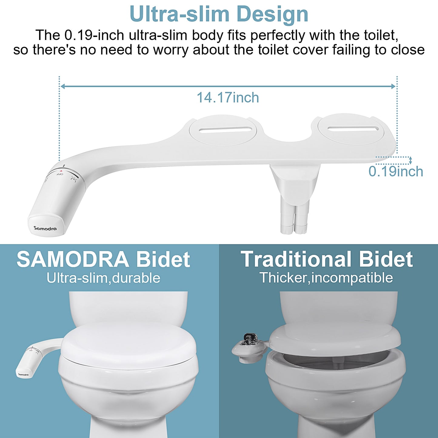 SAMODRA Bidet Attachment Ultra-Slim Toilet Seat Attachment Dual Nozzle Bidet Ad image 6