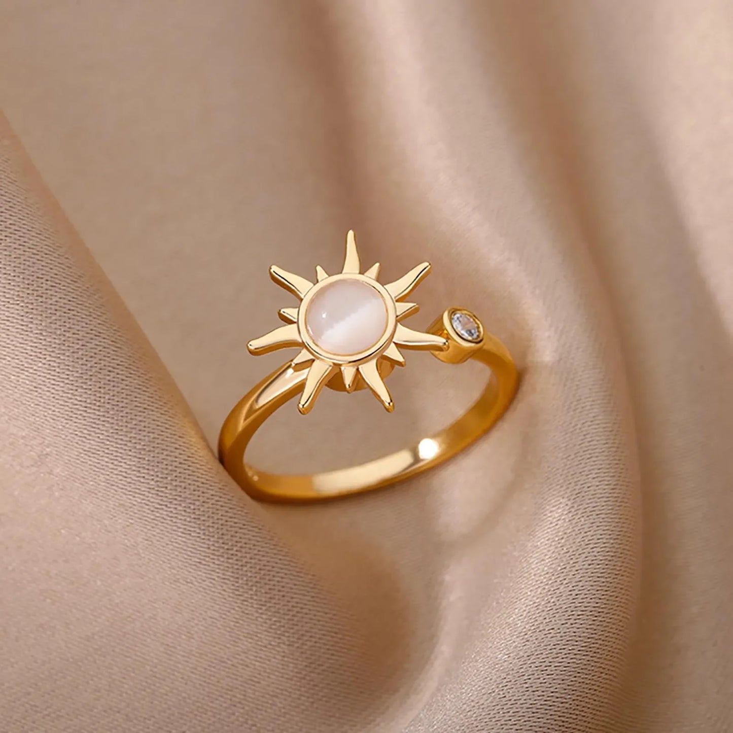 Stainless Steel Rings for Women Aesthetic Sunflower Gold Plated Wedding Couple image 44