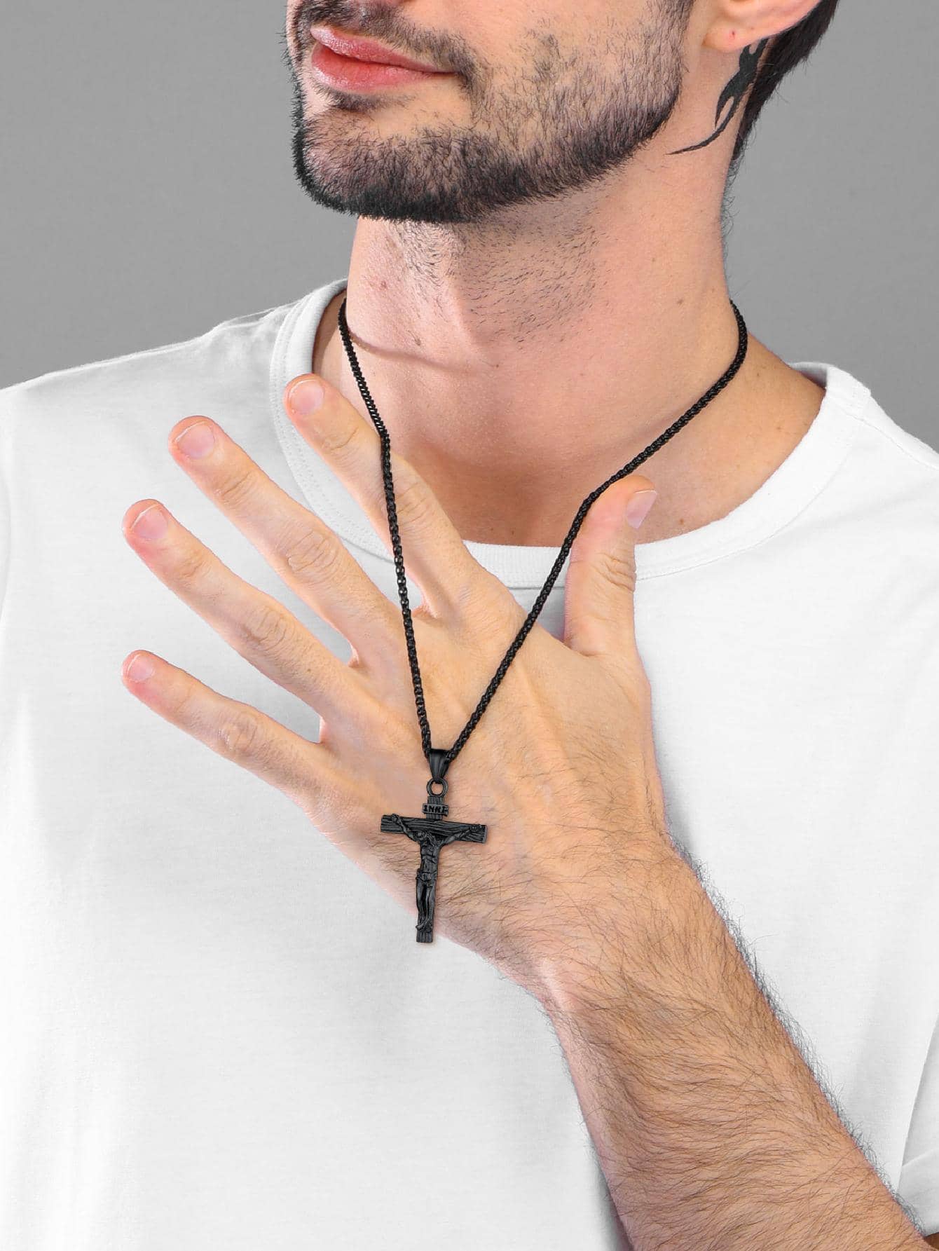 U7 Men INRI Cross Pendant Baptism Christian Jewelry Stainless Steel/Gold/Black/ image 36