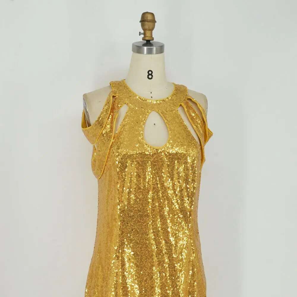 Africa Long Dress Plus Size Elegant Party Dress 2023 Golden Sequin Female Eveni image 5