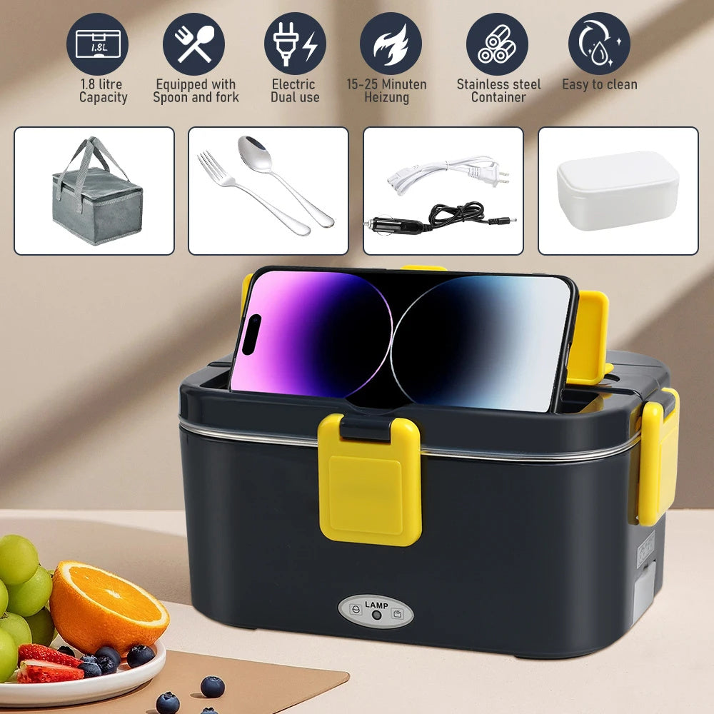 80W 4in1 Electric Lunch Box 1.8L Large Capacity Stainless Steel Student Lunch B image 4