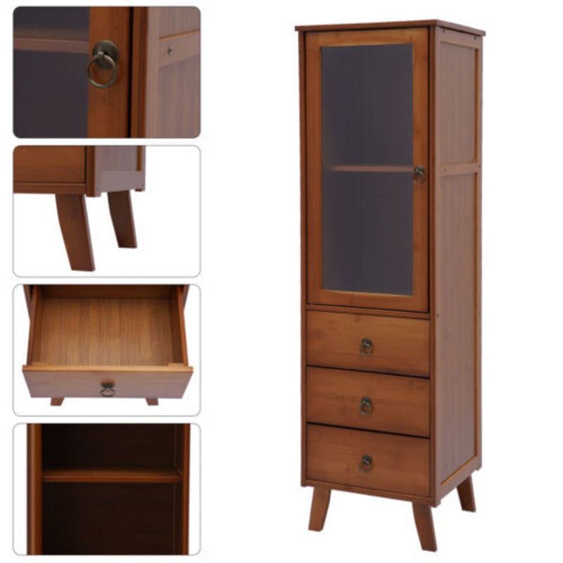 Kitchen Bamboo Storage Cabinet with 3 Drawers and 1 Door Kitchen Cupboard Frees image 2