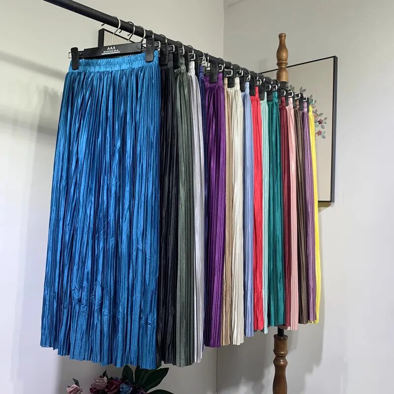 Silver Gold Pleated Skirt Womens Vintage High Waist Skirt 2023 Winter Long Warm image 19