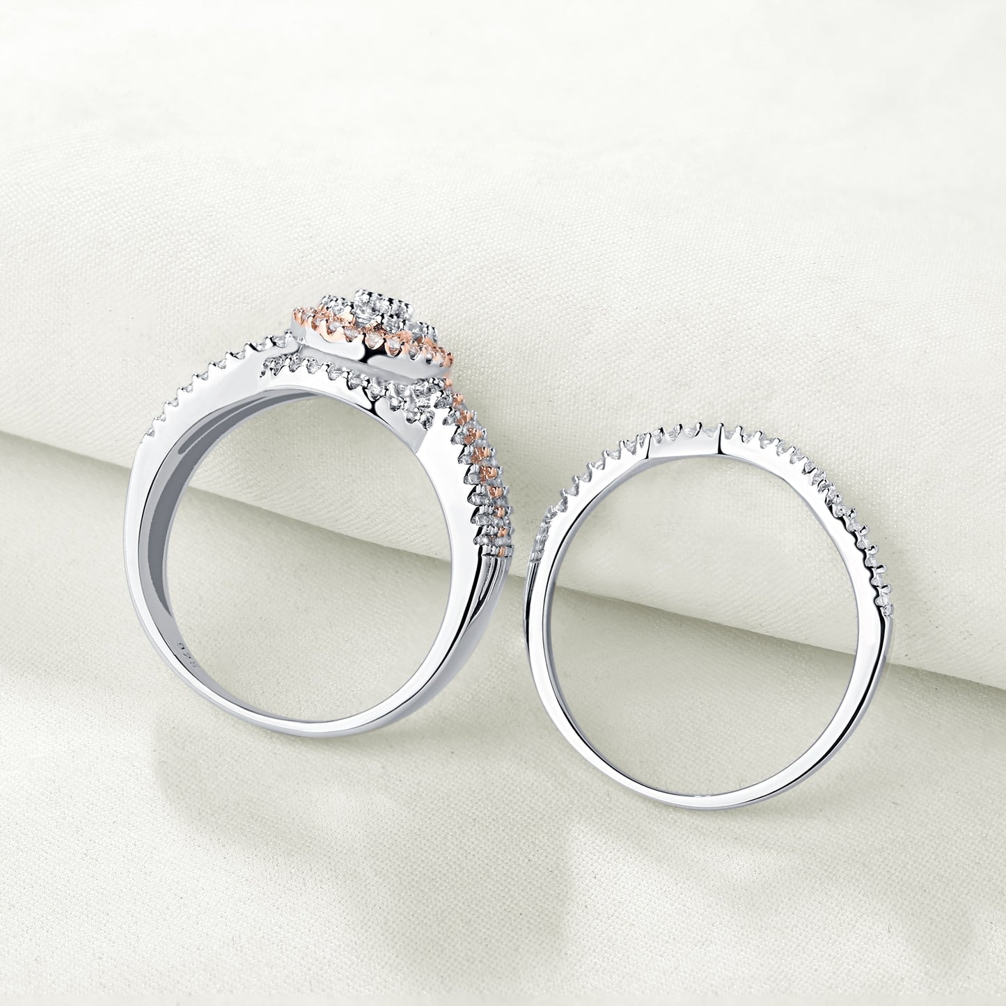 Newshe Halo Rose Gold Color Engagement Rings Wedding Ring Set For Women image 3