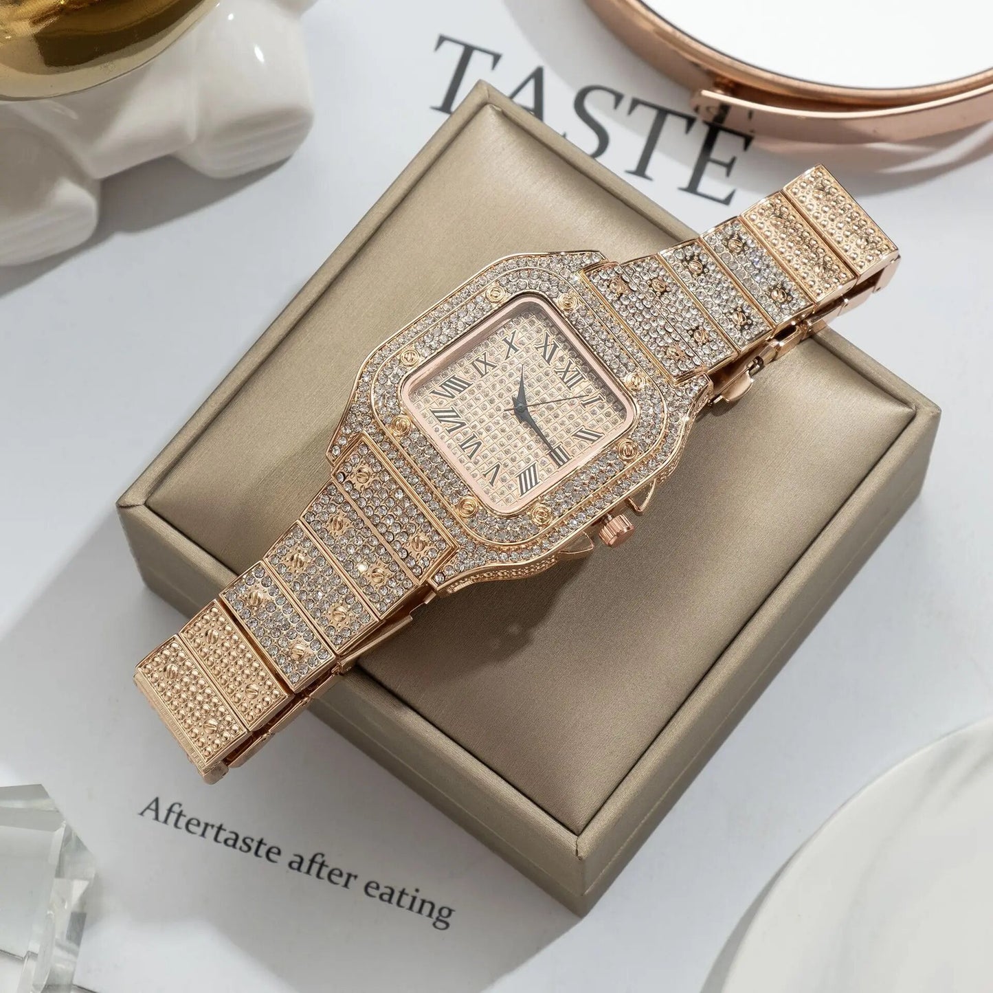 UTHAI L77 Watch For Men Fashion Luxury Gold Square Diamond Full Sky Star Male's image 4