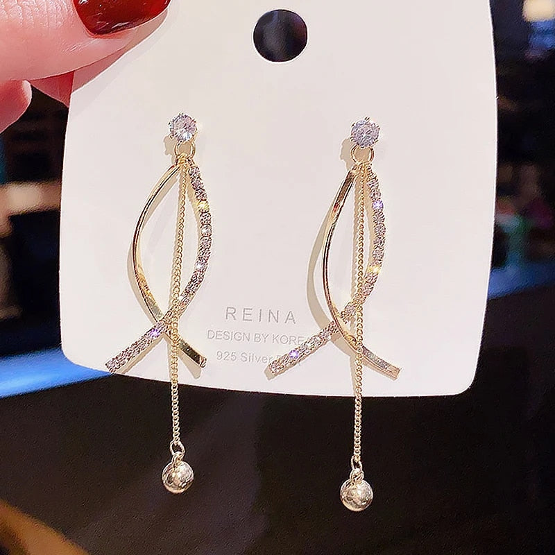 Gold Color Metal Fashion Korean Pearl Earrings For Women Sparkling Zircon Penda image 24