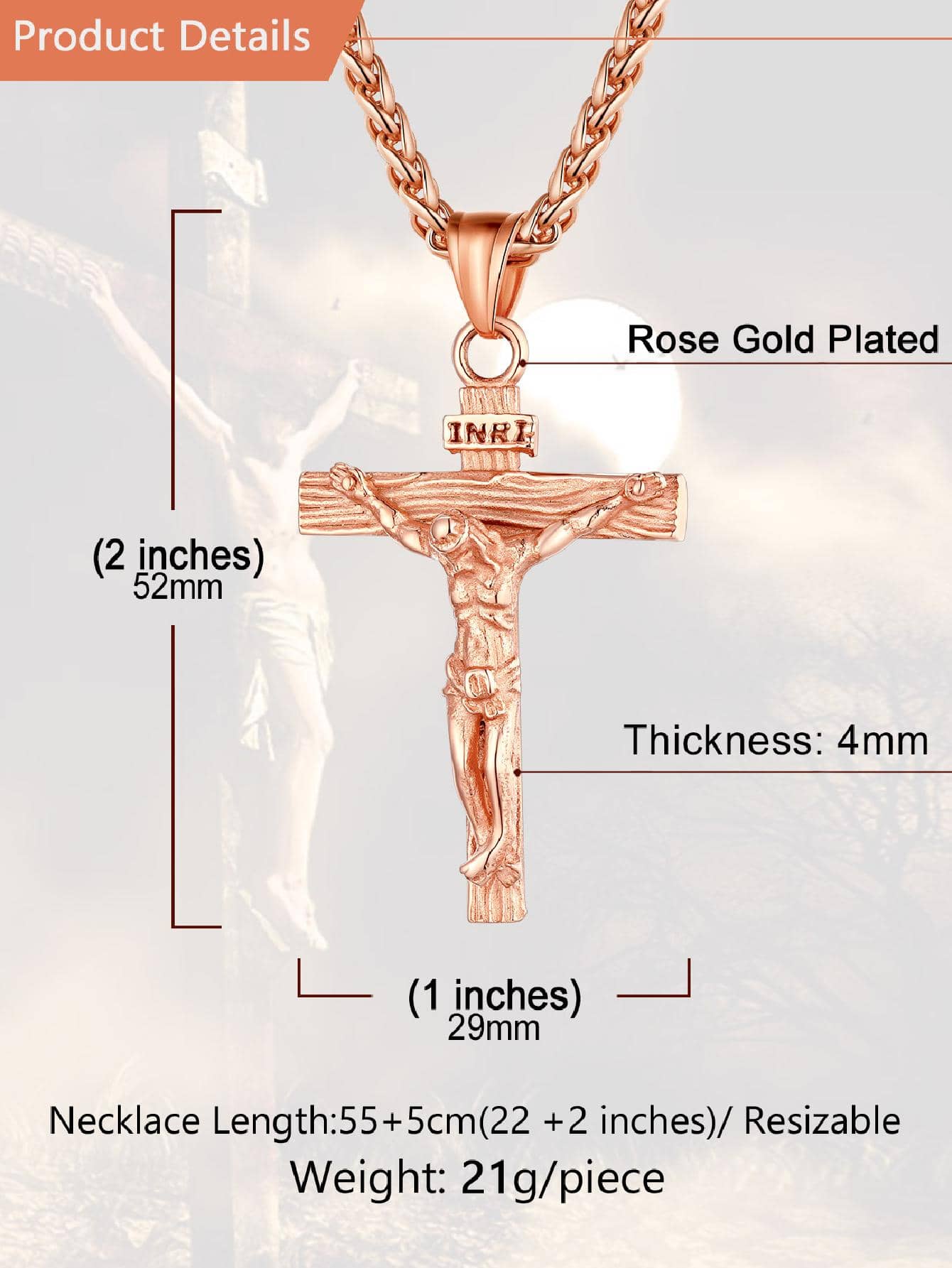 U7 Men INRI Cross Pendant Baptism Christian Jewelry Stainless Steel/Gold/Black/ image 8