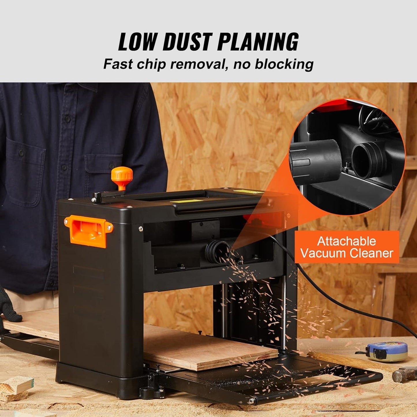 VEVOR Thickness Planer, Two Speed, 13" W Benchtop Planer, Three-Blade, 15-A 200 image 5