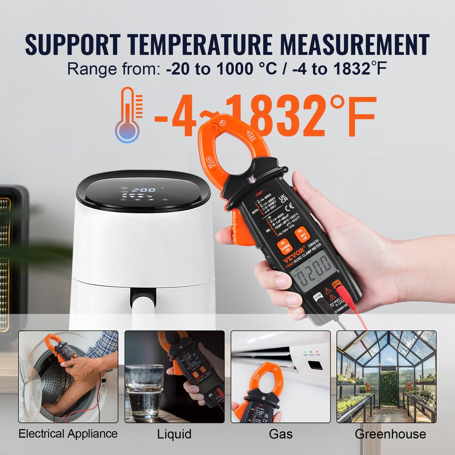 VEVOR Digital Clamp Meter T-RMS 600A/1000A Clamp Multimeter Tester AC/DC Curren image 7