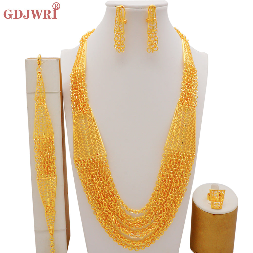 Arabic Dubai Jewelry Set for Women Earrings Ethiopian African Long Chain Gold C image 22