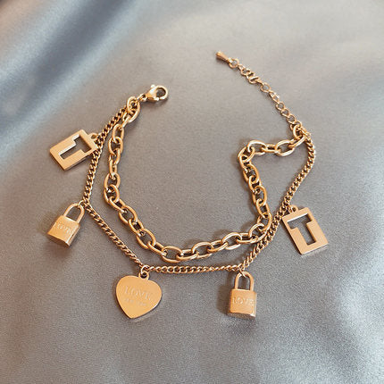 MEYRROYU Stainless Steel Layered Golden Pendant Bracelet For Women Retro image 4