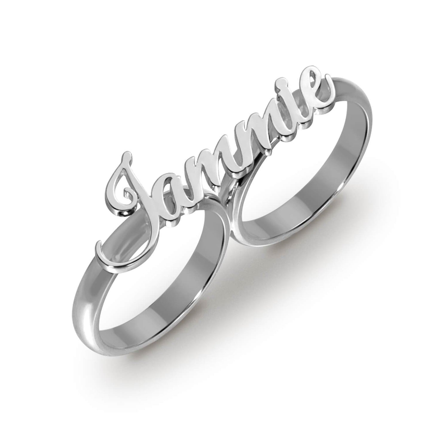 Hot Sell Gold Plated Two Finger Personalized Custom Name Ring For Women Gift image 2