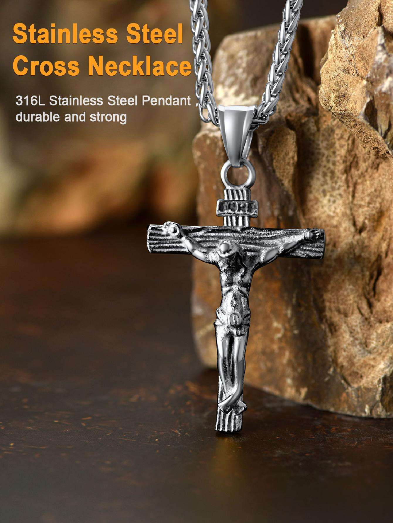 U7 Men INRI Cross Pendant Baptism Christian Jewelry Stainless Steel/Gold/Black/ image 19