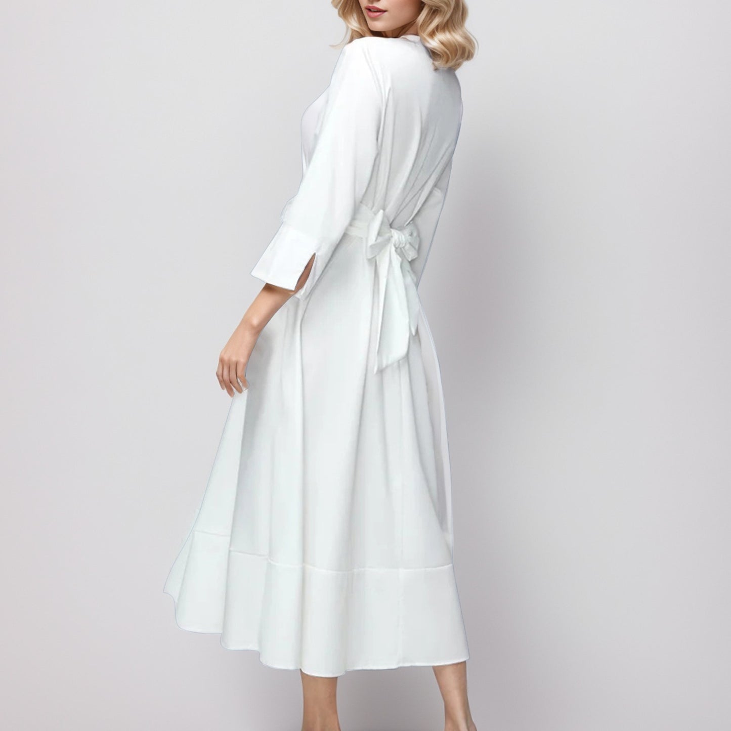 2024 Summer White Shirt Dresses for Women Cross Button Long Sleeve Casual Long image 8