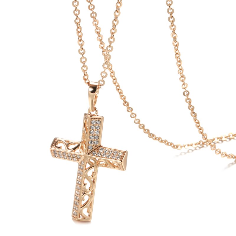 SYOUJYO Trendy Luxury Cross Necklace 585 Rose Gold Color Crystal Jesus Cross image 1