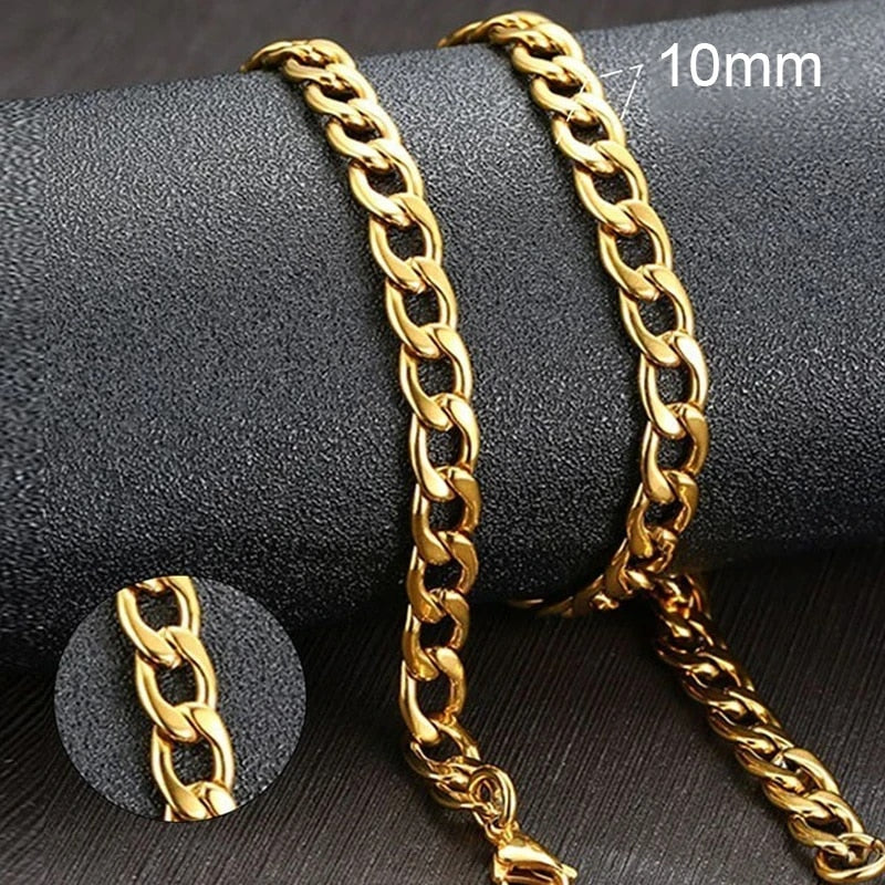 Vnox Men's Cuban Link Chain Necklace Stainless Steel Black Gold Color Male Chok image 4
