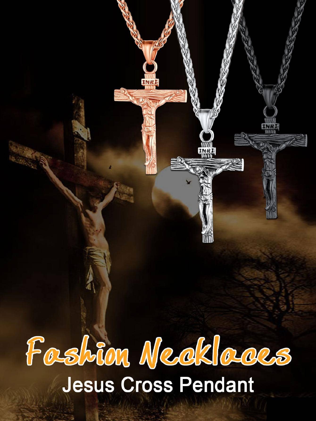 U7 Men INRI Cross Pendant Baptism Christian Jewelry Stainless Steel/Gold/Black/ image 20