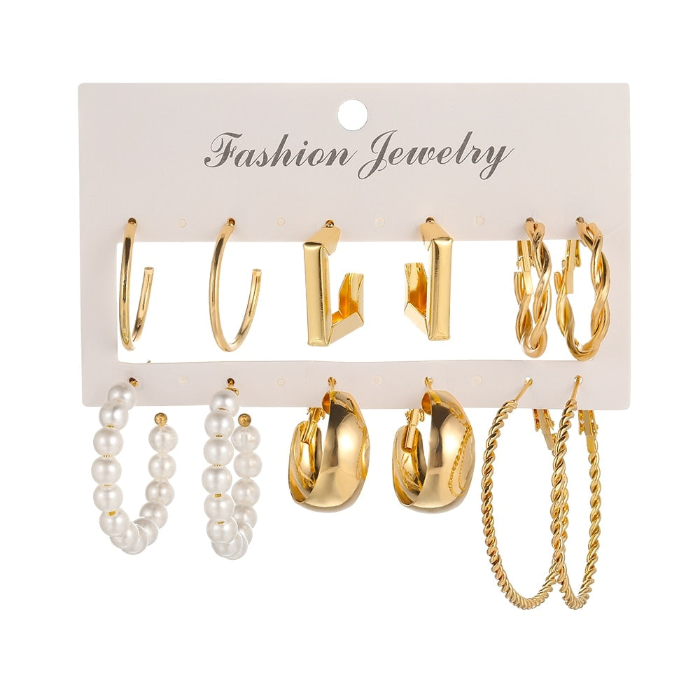 6 Pcs Of Gold-color Earrrings New Style Creative Simple Temperament Women Tempe image 7
