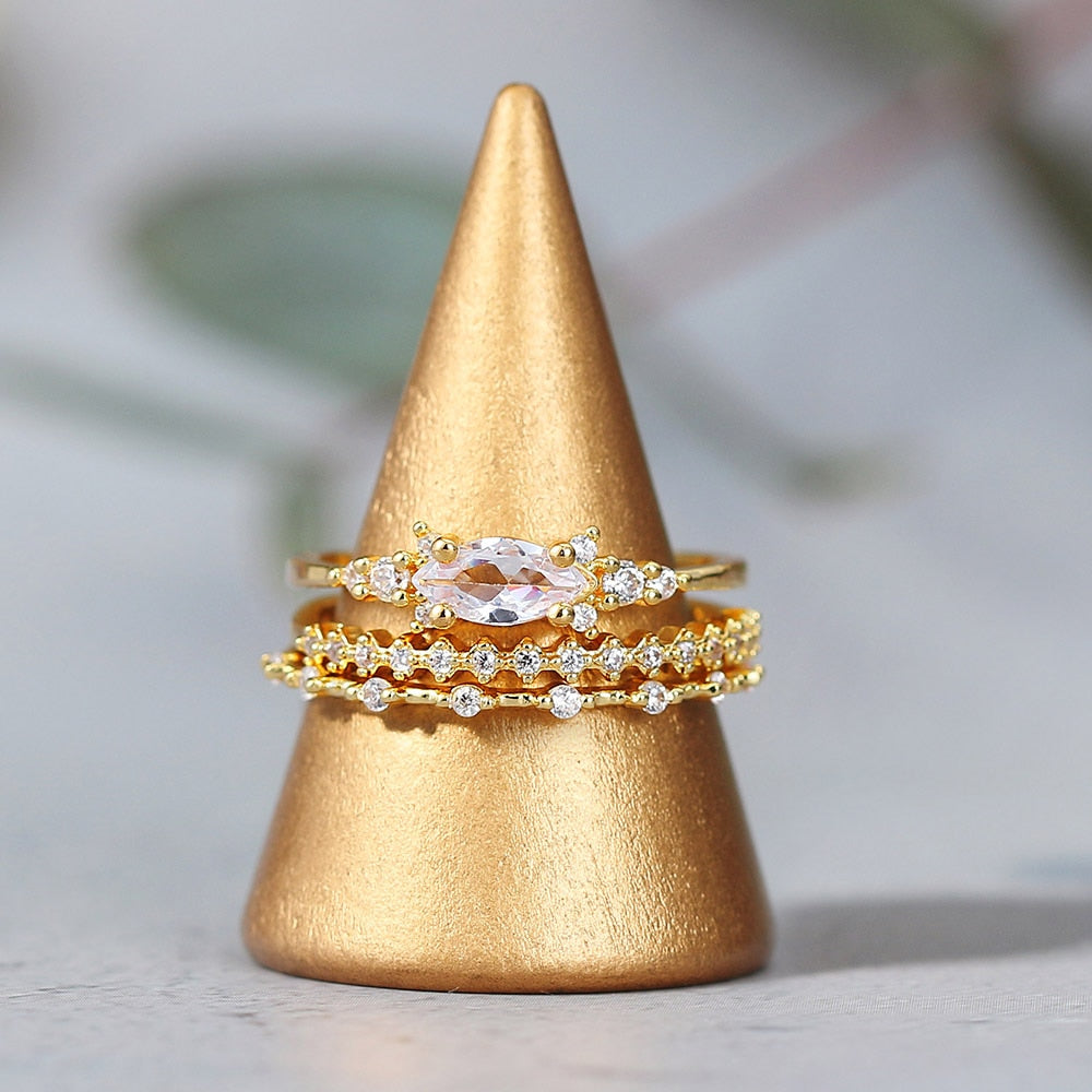 New INS Gold Color Noble Trend Dainty Rings For Women Entry Lux Zircon Midi Fin image 4