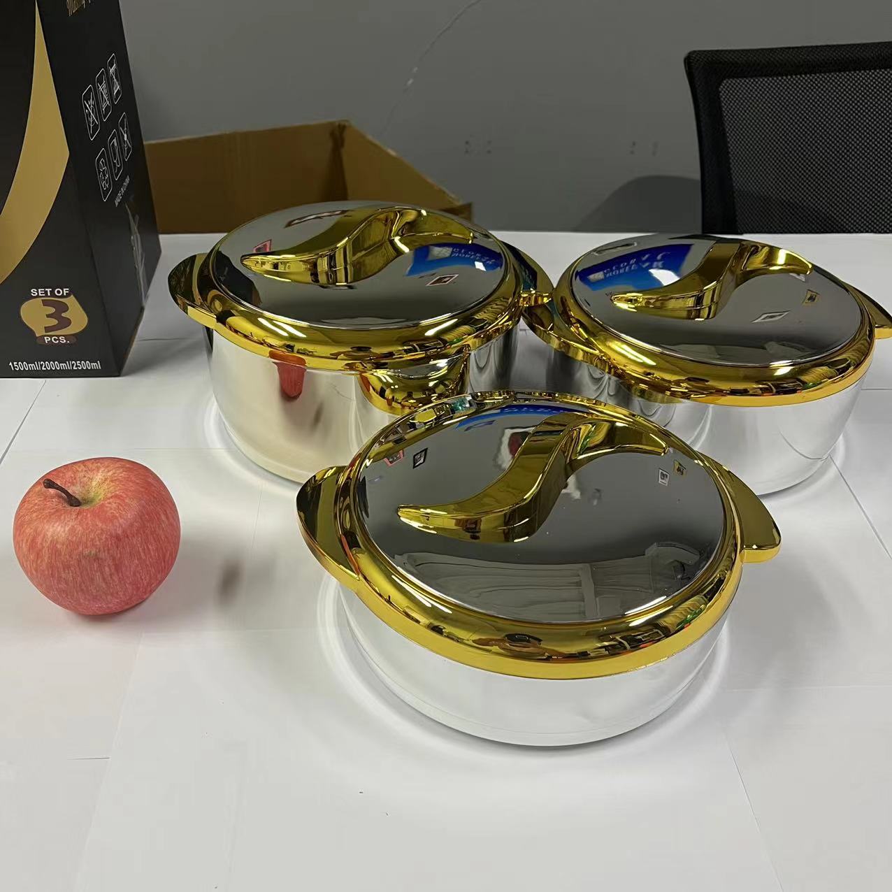 3PCS SET (1.5L/2.0L/2.5L) Electroplating Thermal Food Warmer Container Insulate image 4