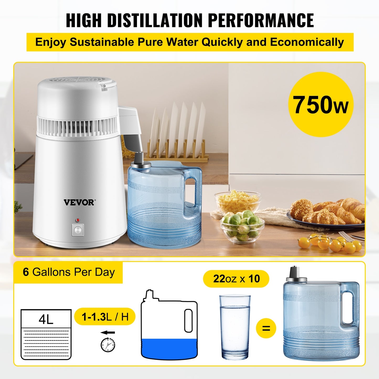 VEVOR 4L Water Distiller Purifier Filter Dispenser Heating Drinking Bottle Soft image 4
