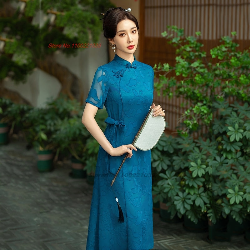 2024 vietnam traditional aodai dress chinese improved qipao national lace jacqu image 3
