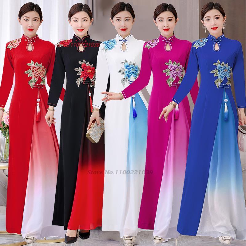 2024 vietnam aodai dress traditional chinese improved qipao national flower emb image 1