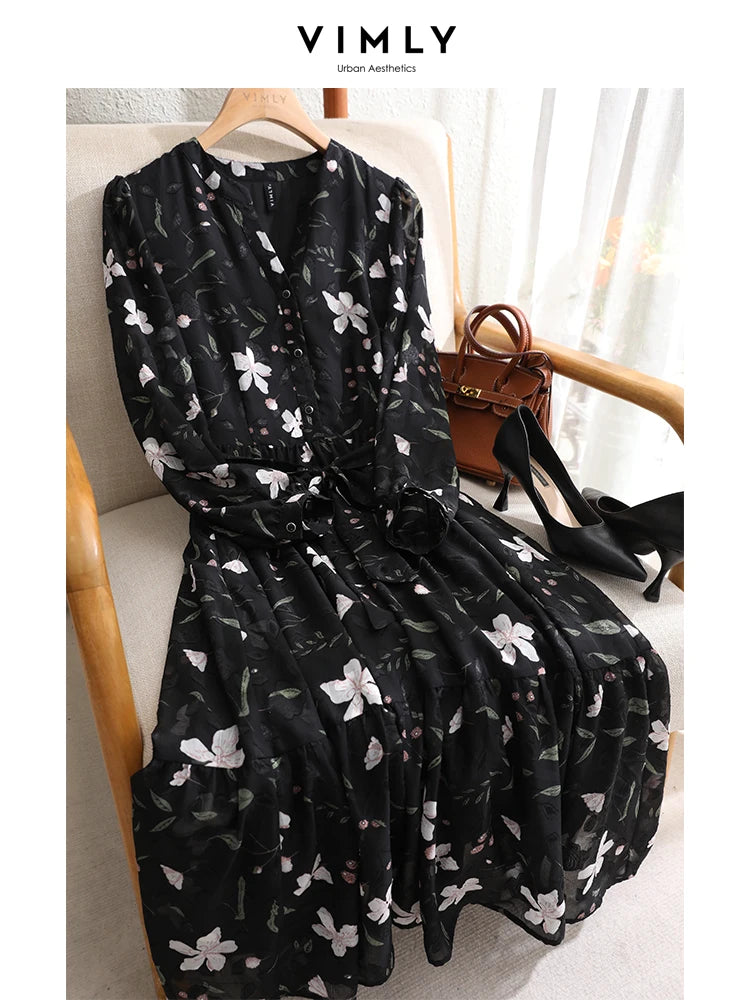 Vimly Chiffon Floral Dress for Women 2024 Spring Vacation Outfit Elegant Vintag image 2