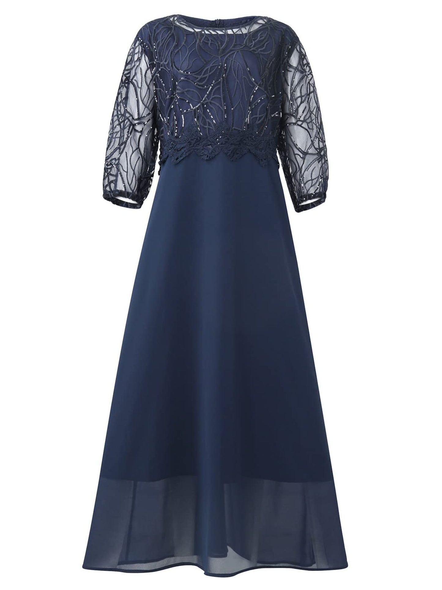 Plus Size PYL⭐ Womens Elegant Lace Slim Fit Ruffled Midi Dresses Ladies Chiffon image 3