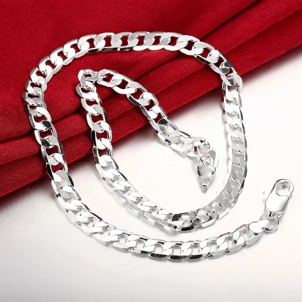 Special offer 18K gold Necklaces 925 Stamp Silver color Classic 8MM sideways ch image 4