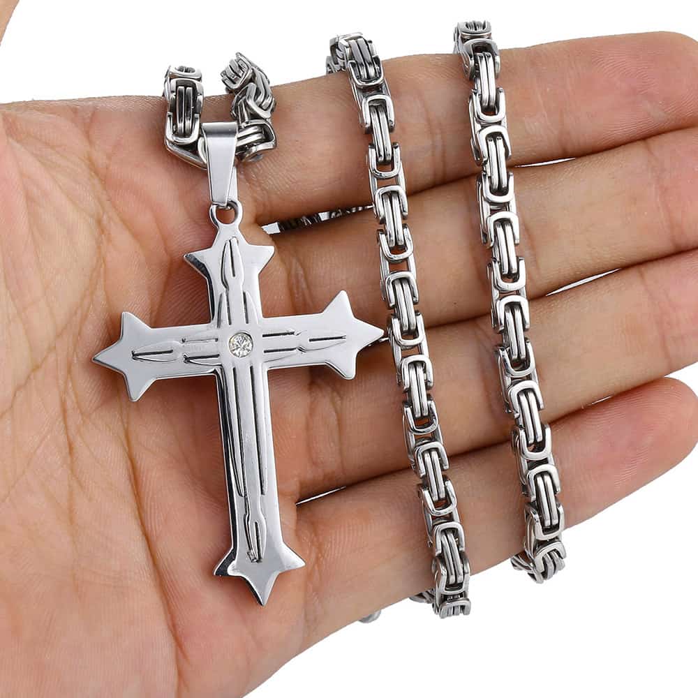 Cross Pendant Necklaces for Men Stainless Steel Gold Color Black Silver color B image 0