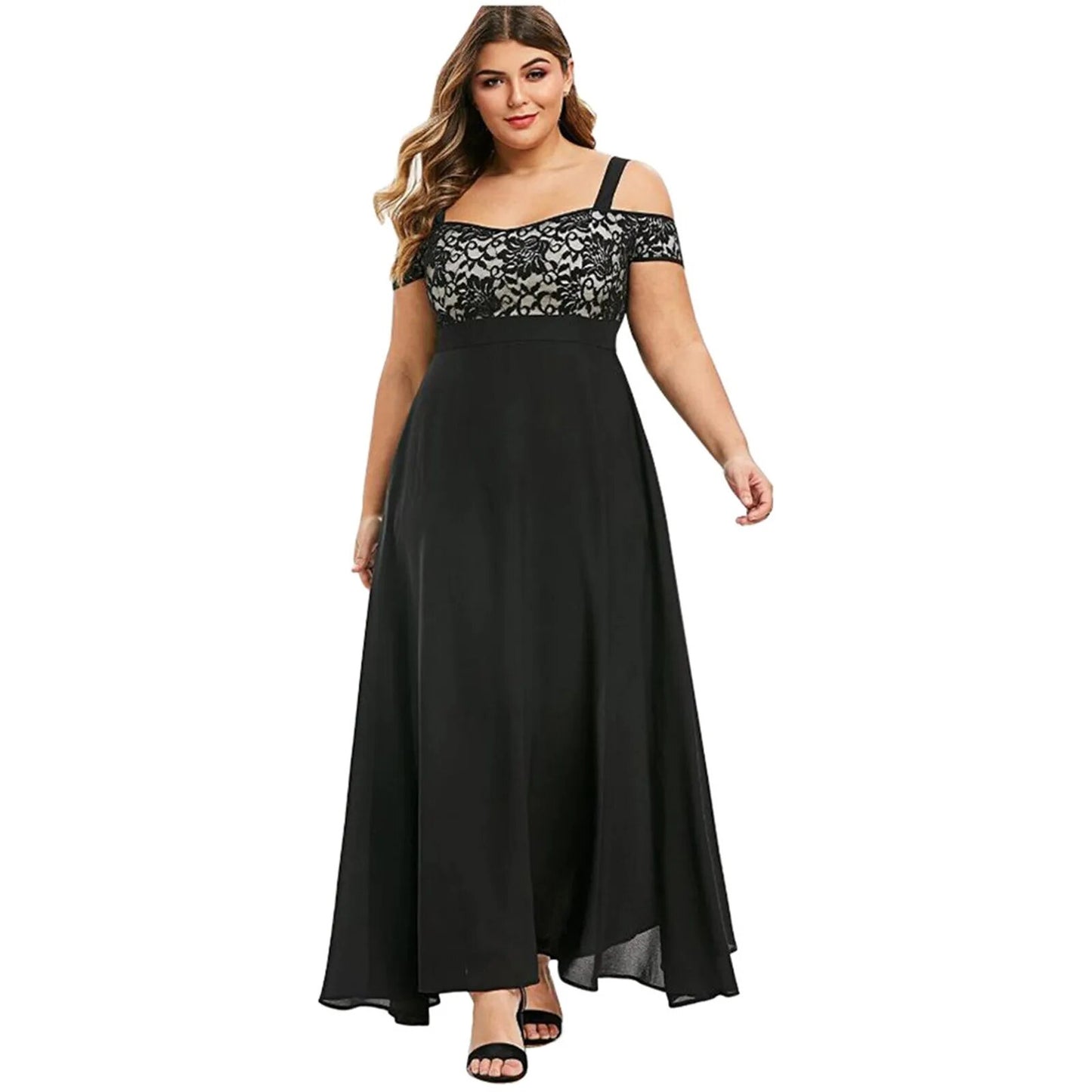 Plus Size Women Plus Size Cold Shoulder Floral Lace Maxi Party Evening Camis Lo image 6