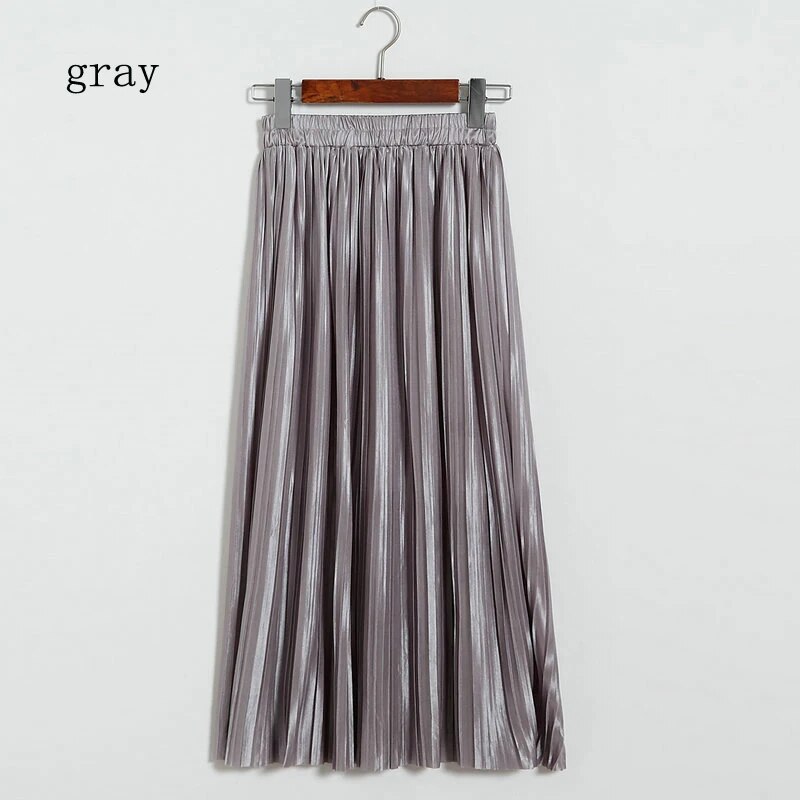 Silver Gold Pleated Skirt Womens Vintage High Waist Skirt 2023 Winter Long Warm image 5