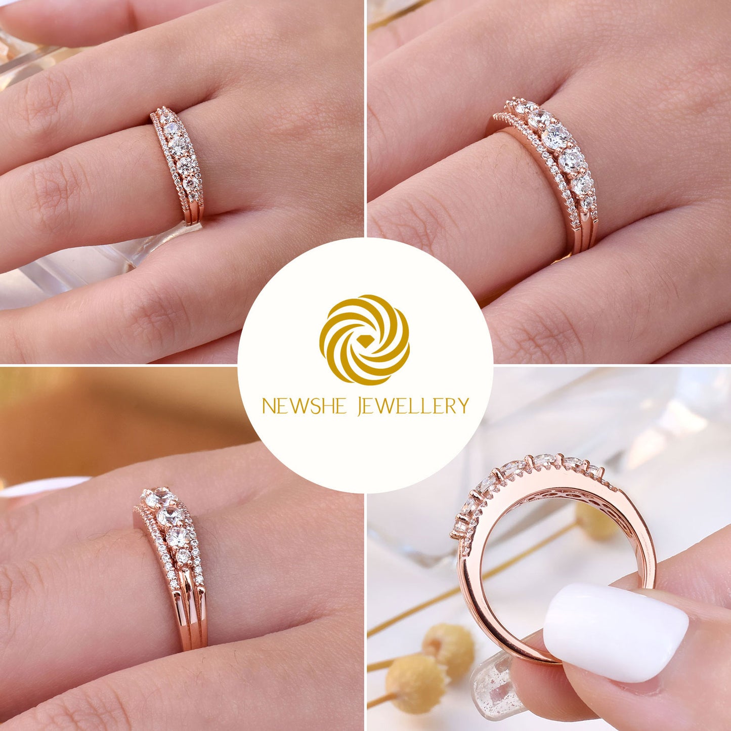 Newshe Solid 925 Sterling Silver Women's Yellow Rose Gold Wedding image 5