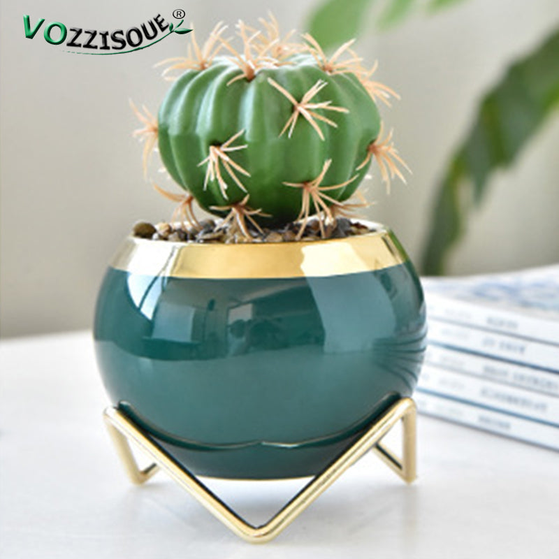 Nordic INS Style Luxury Gilded Ceramic Small Flowerpot with Golden Bracket Crea image 15