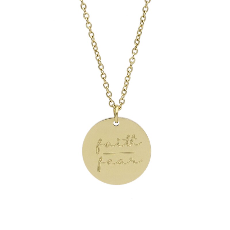 Simple Disc Pendant Necklace Stainless Steel Gold Plated Faith Over Fear image 5