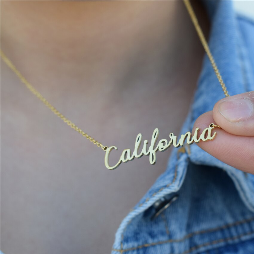 California Necklace Stainless Steel Gold Plated Handwritten Script Florida New image 8