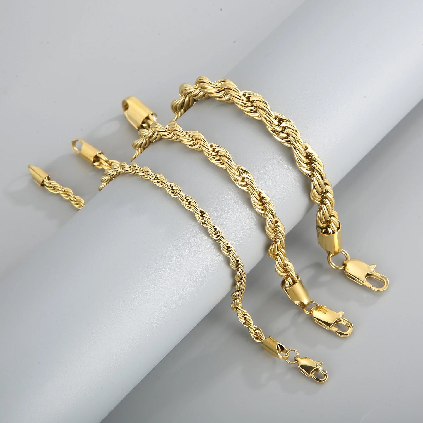 4/6/8mm Stainless Steel Bracelets For Men Women Gold Color Twisted Rope Link Ch image 13